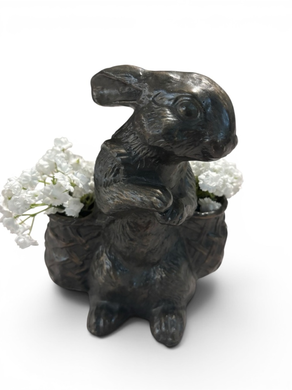 Bunny Rabbit with baskets. Decorative resin dark Bunny Planter 6.5” x 5” - Picture 9 of 11